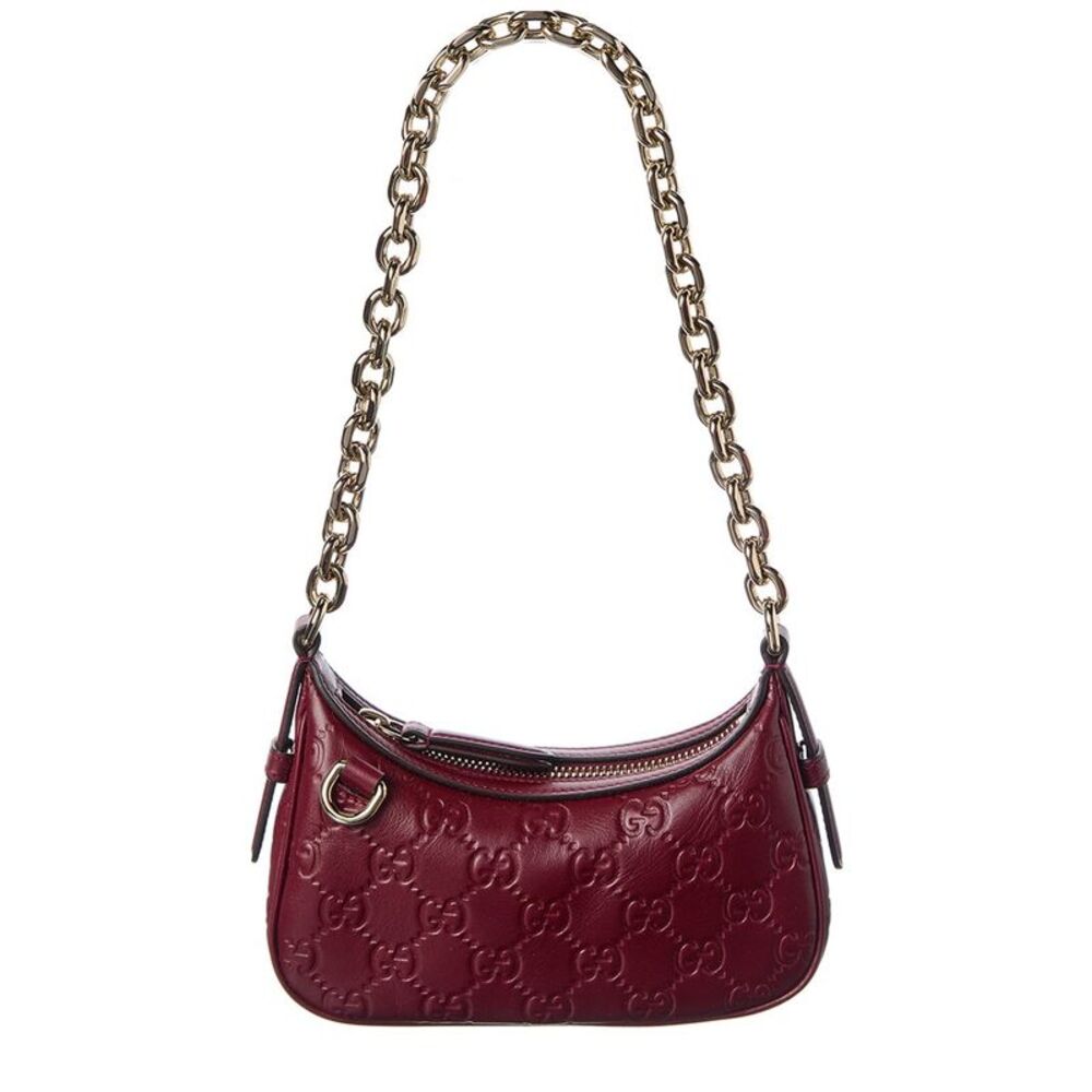 Gucci Gg Emblem Leather Shoulder Bag, Red